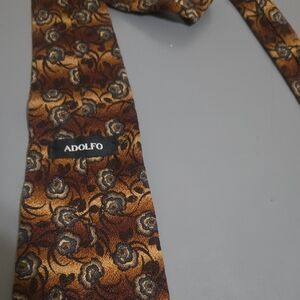 Adolfo Elegant Brown and Gold Floral Tie